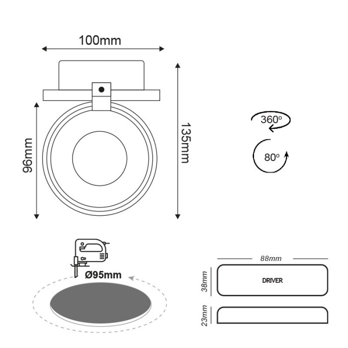 Υ/Κ ΣΠΟΤ ΧΩΝ. ΛΕΥΚΟ ΜΑΤ 10W COBEPISTARLED 6.400K 800LM 0-359 0-
