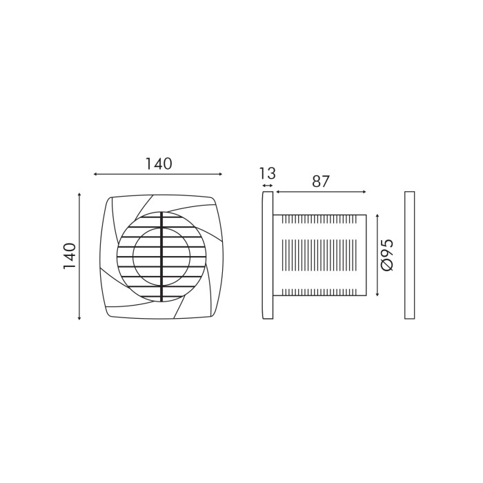 EXHAUST FAN WHITE PLASTIC 7 BLADES 12W 220-240V WITHOUT CABLE 140x140x117mm