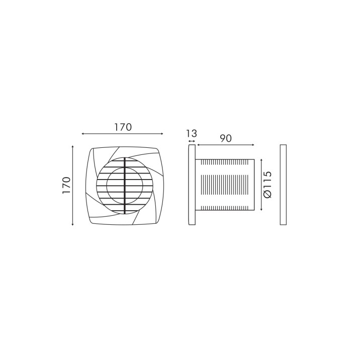 EXHAUST FAN WHITE PLASTIC 7 BLADES 15W 220-240V WITHOUT CABLE 170x170x115mm