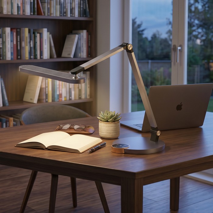DESK LAMP GREY ALUMINUM + ABS LED SMD 10W WIRELESS CHARCHING    CCT 3000K-4000K-5700K IP20
