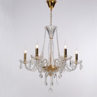 NETTO PENDANT 6XE14 CLEAR CRYSTAL + GOLD METAL Ö64×Ç160CM LILIUM