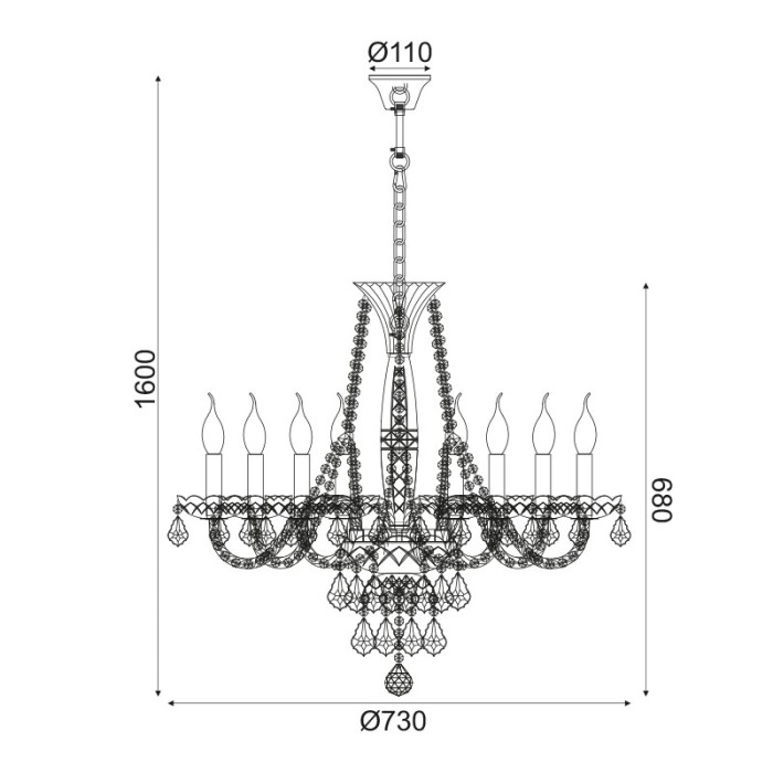 NETTO ΦΩΤΙΣΤΙΚΟ ΚΡΕΜΑΣΤΟ ΓΥΑΛΙΣΤΟ ΧΡΥΣΟ ΜΕΤΑΛΛΙΚΟ ΣΥΜΒΑΤΙΚΟ 8ΧΕ14 IP20 Φ730Χ1600mm