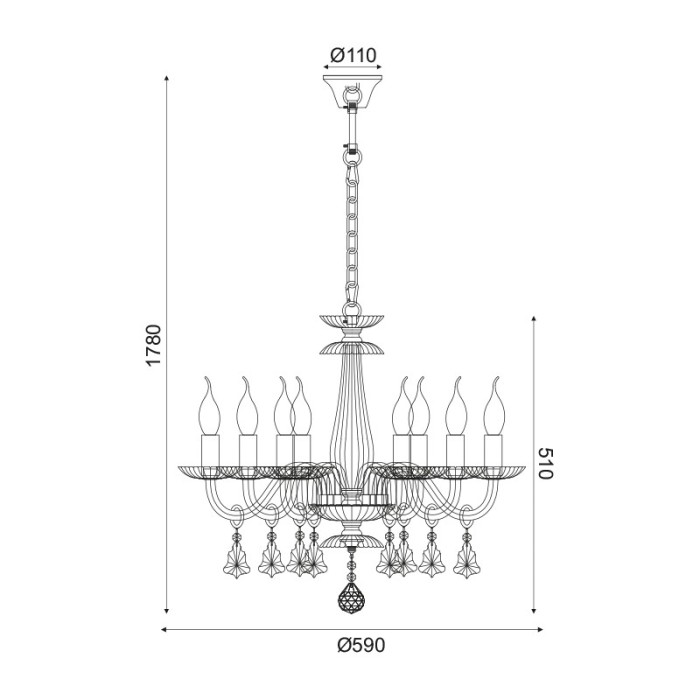 NETTO PENDANT 8XE14 CHAMPAGE GOLD CRYSTAL + GOLD METAL Φ59×Η178CM LOMPELIA