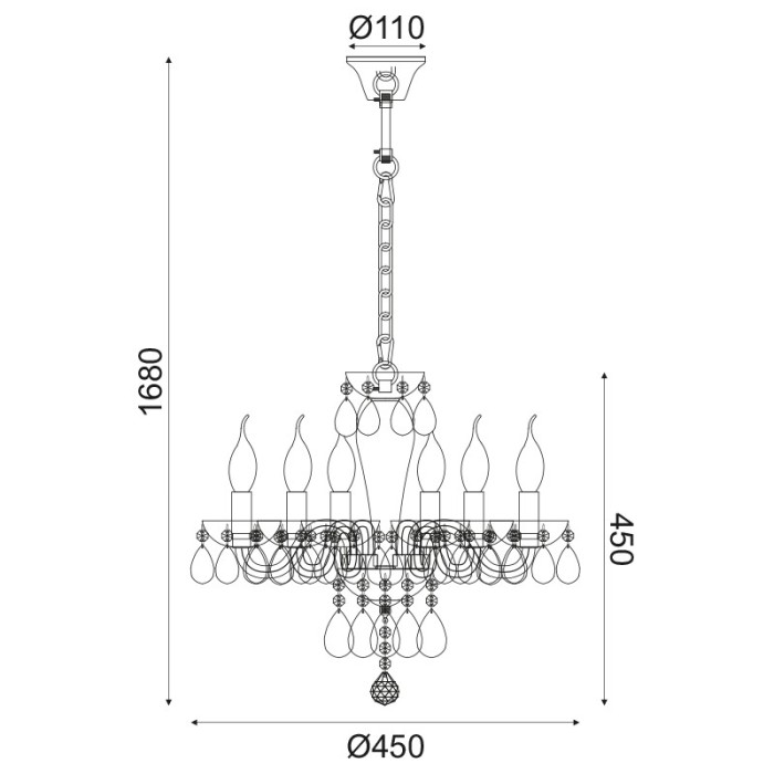 NETTO WALL MOUNTED LUMINAIR 6XE14 WHITE CRYSTAL + CHROME METAL Ö45×Ç168CM TULIA