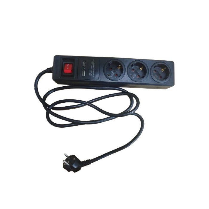 MULTISTRIP 5 SOCKETS/2 USB PORTS/ CHILD PROT & SWITCH 16A IP20 / CABLE H05VV-F 3x1.5mm2/ 1.5m