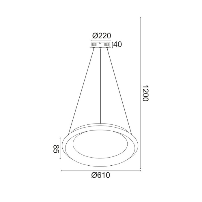 NETTO ΦΩΤΙΣΤΙΚΟ ΚΡΕΜΑΣΤΟ ΜΑΥΡΟ ΜΑΤ ΜΕΤΑΛΛΙΚΟ LED 48W 3000K 2630Lm IP20 Φ600Χ1200mm