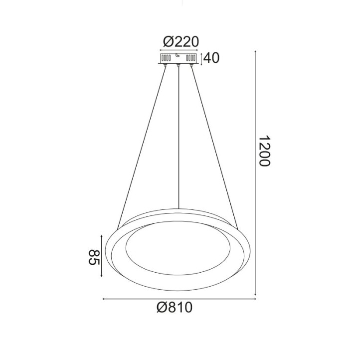 NETTO ΦΩΤΙΣΤΙΚΟ ΚΡΕΜΑΣΤΟ ΜΑΥΡΟ ΜΑΤ ΜΕΤΑΛΛΙΚΟ LED 100W 3000K 7010Lm IP20 Φ810Χ1200mm
