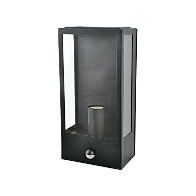 SAND BLACK WALL LUMINAIRE CELIA 1XE27 IP44 WITH CLEAR GLASS & PIR-LUX SENSOR 