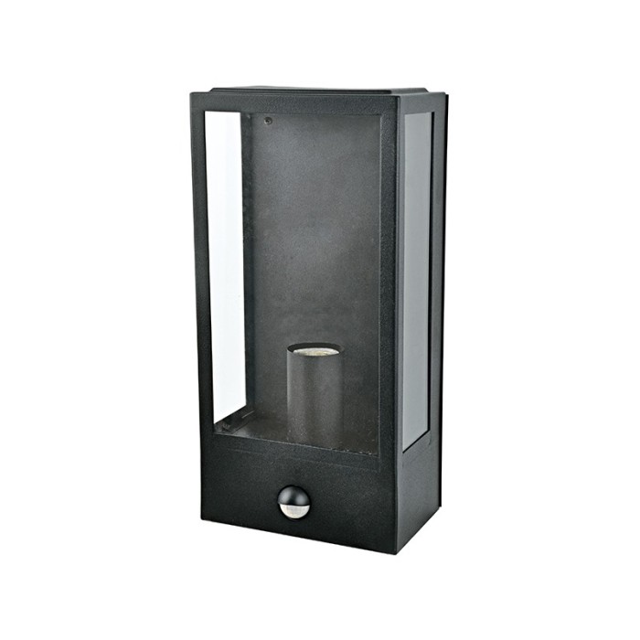 SAND BLACK WALL LUMINAIRE CELIA 1XE27 IP44 WITH CLEAR GLASS & PIR-LUX SENSOR 