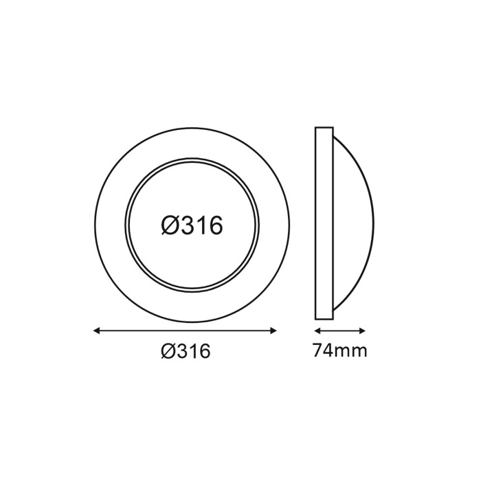 LED CEILING LAMP CORDIN SWITCHABLE 16W 1920lm/14W 1680lm/8W 1000lm 220-240V 5CCT 120° IP65 Φ316x74mm WHITE