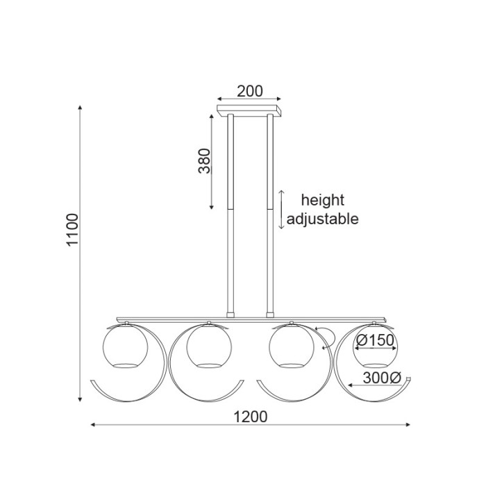 PENDANT L/F 4ΧΕ27 METALLIC GOLD + PERLE GLASS 107Χ15ΧΗ120CM IPARELLE