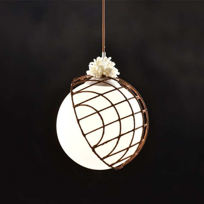 NETTO PENDANT LUMINAIRE 1XE27 RATTAN + WHITE GLASS D33XH120CM AURORA