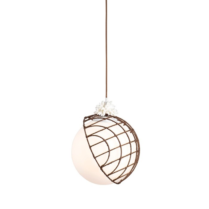 NETTO PENDANT LUMINAIRE 1XE27 RATTAN + WHITE GLASS D33XH120CM AURORA