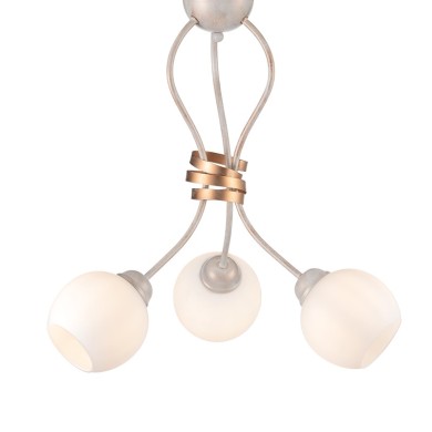 CEILING 3XE27 METAL PATINΑ WHITE GOLD+OPAL GLASS Φ48,5ΧΗ53CM FOYER