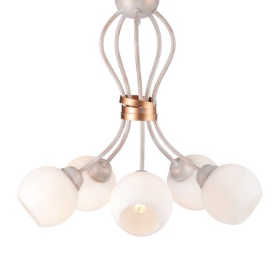 CEILING 5XE27 METAL PATINΑ WHITE GOLD+OPAL GLASS Φ48,5ΧΗ53CM FOYER