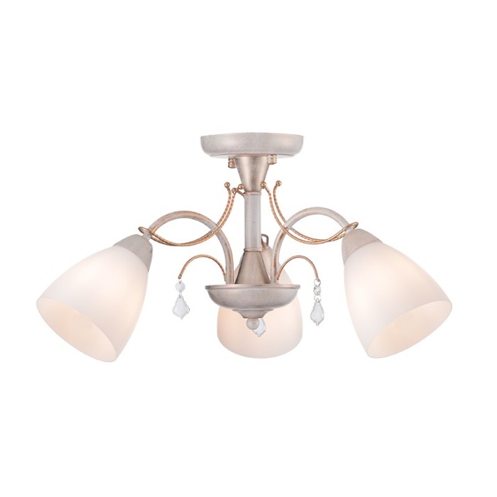 CEILING 3XE14 METAL PATINΑ GOLD+WHITE GLASS+CRYSTAL Φ54ΧΗ27CM QUINCE
