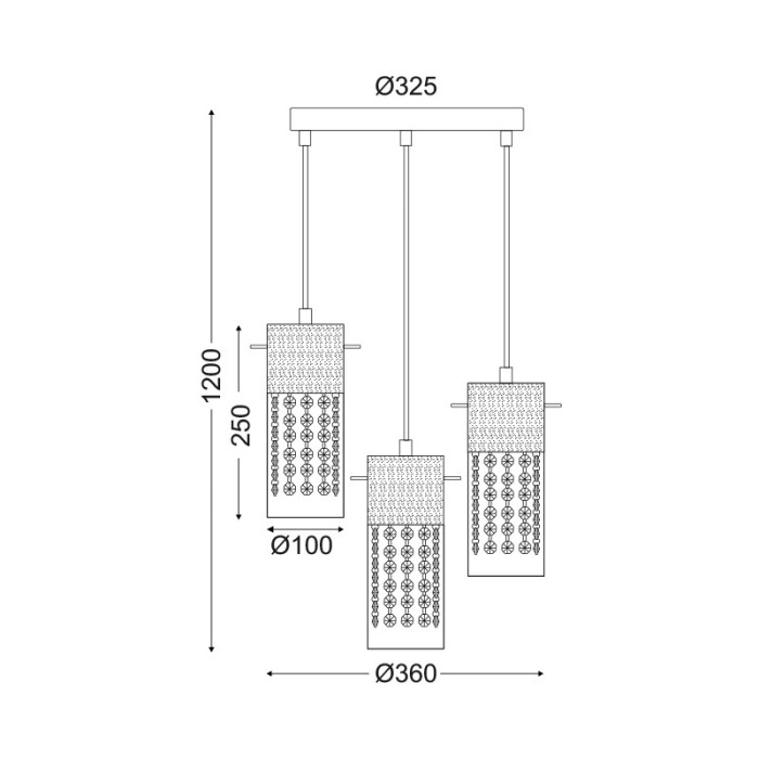 NETTO PENDANT CLEAR GLASS 3ΧΕ14 CRYSTALS MIA