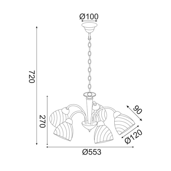 NETTO ΦΩΤΙΣΤΙΚΟ ΚΡΕΜΑΣΤΟ ΜΠΡΟΝΖΕ ΜΕΤΑΛΛΙΚΟ ΣΥΜΒΑΤΙΚΟ 5ΧΕ14 IP20 Φ553Χ720mm