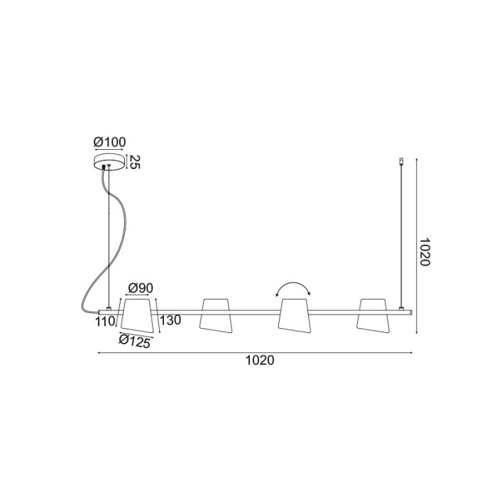 NETTO ΦΩΤΙΣΤΙΚΟ ΚΡΕΜΑΣΤΟ ΓΥΑΛΙΣΤΟ ΧΑΛΚΙΝΟ ΜΕΤΑΛΛΙΚΟ ΣΥΜΒΑΤΙΚΟ 4ΧΕ14 IP20 1020Χ1020mm