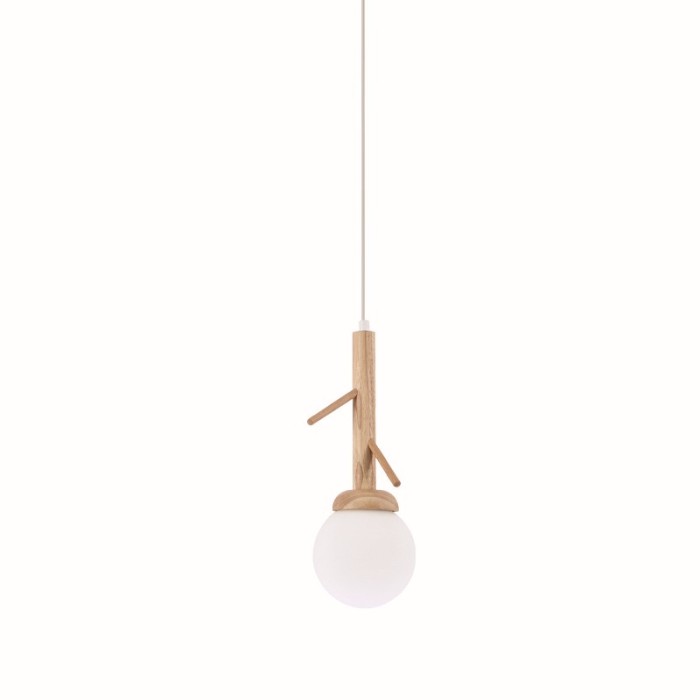 NETTO PENDANT LIGHTING 1ΧE14 FLORESTA WOOD+ WHITE GLASS D15XH200CM