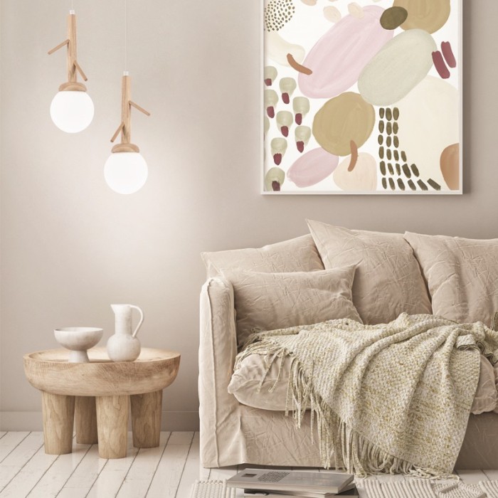 NETTO PENDANT LIGHTING 1ΧE14 FLORESTA WOOD+ WHITE GLASS D15XH200CM