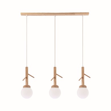 NETTO PENDANT LIGHTING 3ΧE14 FLORESTA WOOD+ WHITE GLASS 80X15XH180CM