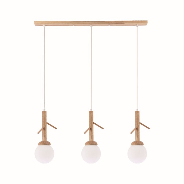 NETTO PENDANT LIGHTING 3ΧE14 FLORESTA WOOD+ WHITE GLASS 80X15XH180CM