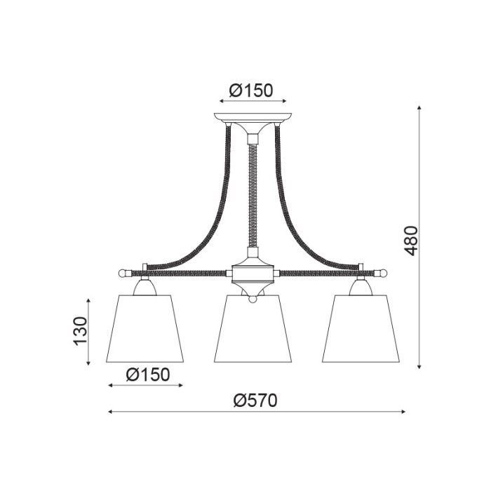 NETTO CEIL 3ΧΕ14 METAL BLACK+ROPE+BEIGE SHADE Φ57ΧΗ48CM GAVDOS