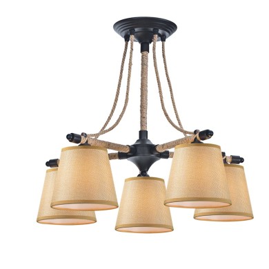 NETTO CEIL 5ΧΕ14 METAL BLACK+ROPE+BEIGE SHADE Φ57ΧΗ48CM GAVDOS