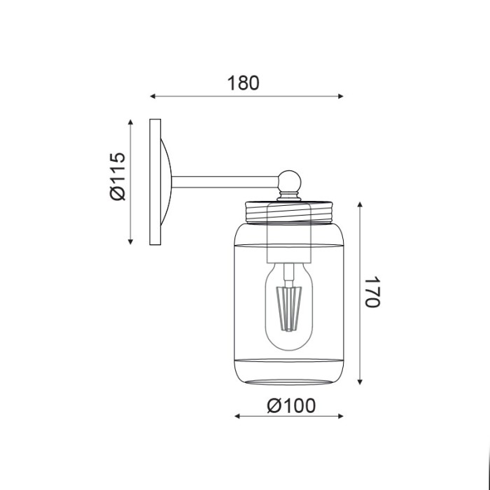 NETTO ΦΩΤΙΣΤΙΚΟ ΕΠΙΤΟΙΧΟ ΜΑΥΡΟ ΜΑΤ ΜΕΤΑΛΛΙΚΟ ΣΥΜΒΑΤΙΚΟ 1ΧΕ27 IP20 180Χ170mm