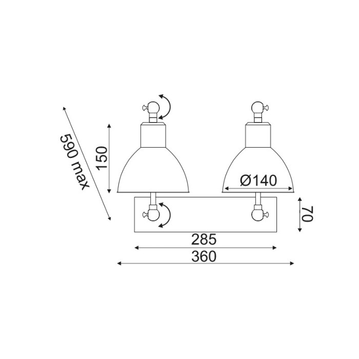 NETTO ΦΩΤΙΣΤΙΚΟ ΕΠΙΤΟΙΧΟ ΜΑΥΡΟ ΜΕΤΑΛΛΙΚΟ ΣΥΜΒΑΤΙΚΟ 2ΧΕ27 IP20 360Χ70mm
