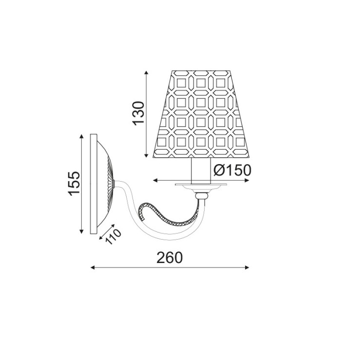 NETTO ΦΩΤΙΣΤΙΚΟ ΕΠΙΤΟΙΧΟ ΧΑΛΚΙΝΟ ΜΕΤΑΛΛΙΚΟ ΣΥΜΒΑΤΙΚΟ 1ΧΕ14 IP20 260mm