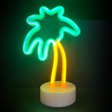 PALM, 34 NEON LED LIGHTS WITH BATTERY (3xAA)/USB, GREEN & YELLOW, IP20, 17x10x26cm