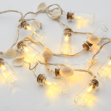 "GLASS BOTTLE - SHELL", 10 LED STRING LIGHTS WITH BATTERIES (2xAA), WW, IP20, 135+30cm, TRANS/NT LEAD CABLE