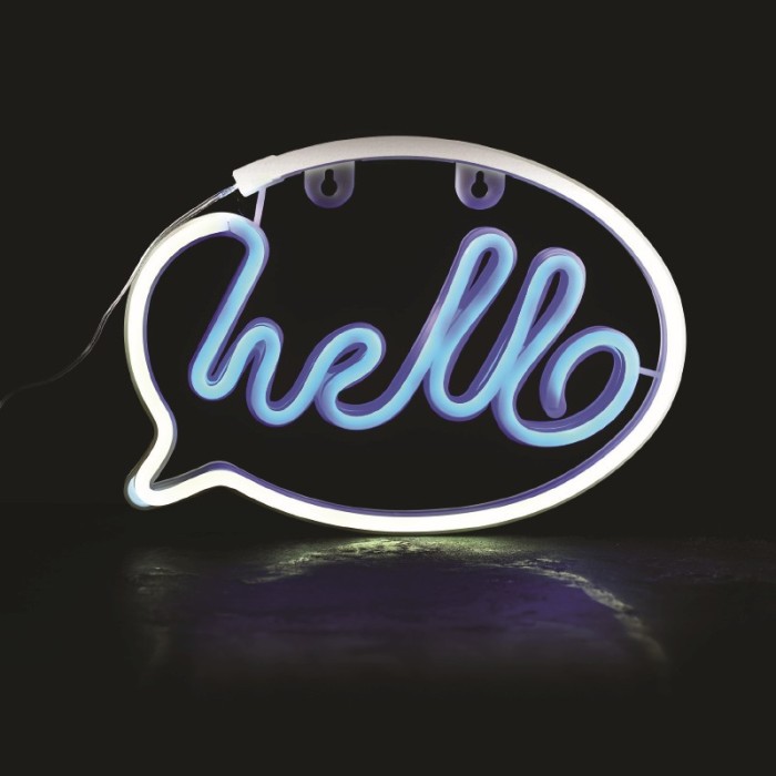 HELLO, 220 NEON LED BATERRY(3xΑΑ)/USB, WHITE/BLUE, IP20, 25.5*2*18.5