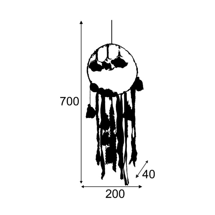  "MULTICOLOR FABRIC DREAMCATCHER", 10 MINI LED LIGHTS WITH BATTERIES (2xCR2032), WARM WHITE, IP20, φ20x70cm, TRANSPARENT LEAD CABLE 