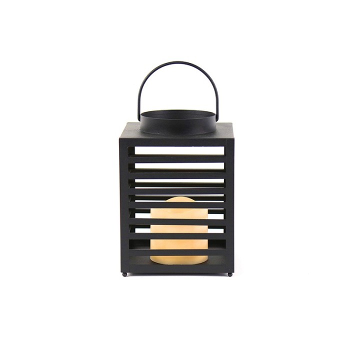  "EBEKO", BLACK METAL LANTERN - PLASTIC WHITE CANDLE, 1 LED LIGHT WITH BATTERY (3xAAA), WARM WHITE, IP44, 14x14x19.5cm