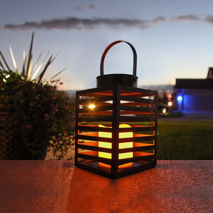  "EBEKO", BLACK METAL LANTERN - PLASTIC WHITE CANDLE, 1 LED LIGHT WITH BATTERY (3xAAA), WARM WHITE, IP44, 14x14x19.5cm