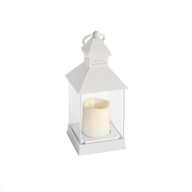 "MAYON", WHTIE PLASTIC LANTERN - PLASTIC WHITE CANDLE, 1 LED LIGHT WITH BATTERY (3xAAA), WARM WHITE, IP44, 10.5x10.5x24cm