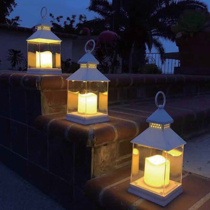 "MAYON", WHTIE PLASTIC LANTERN - PLASTIC WHITE CANDLE, 1 LED LIGHT WITH BATTERY (3xAAA), WARM WHITE, IP44, 10.5x10.5x24cm