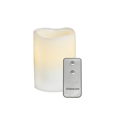  WHITE WAX, 1 LED LIGHT WITH BATTERY (2xAA) & ON/OFF IR REMOTE CONTROLLER, WARM WHITE, IP20, φ7.5x12.5cm 
