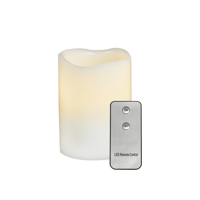  WHITE WAX, 1 LED LIGHT WITH BATTERY (2xAA) & ON/OFF IR REMOTE CONTROLLER, WARM WHITE, IP20, φ7.5x12.5cm 