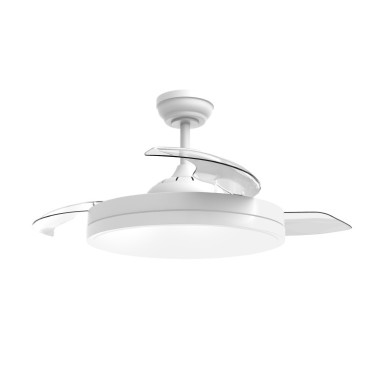 DECORATIVE WHITE CEILING FAN DC35W DIMMABLE LED DIAM106CM 3 TRANSPARENT BLADES WITH REMOTE CONTROL 2 DOWNRODS 13&25CM
