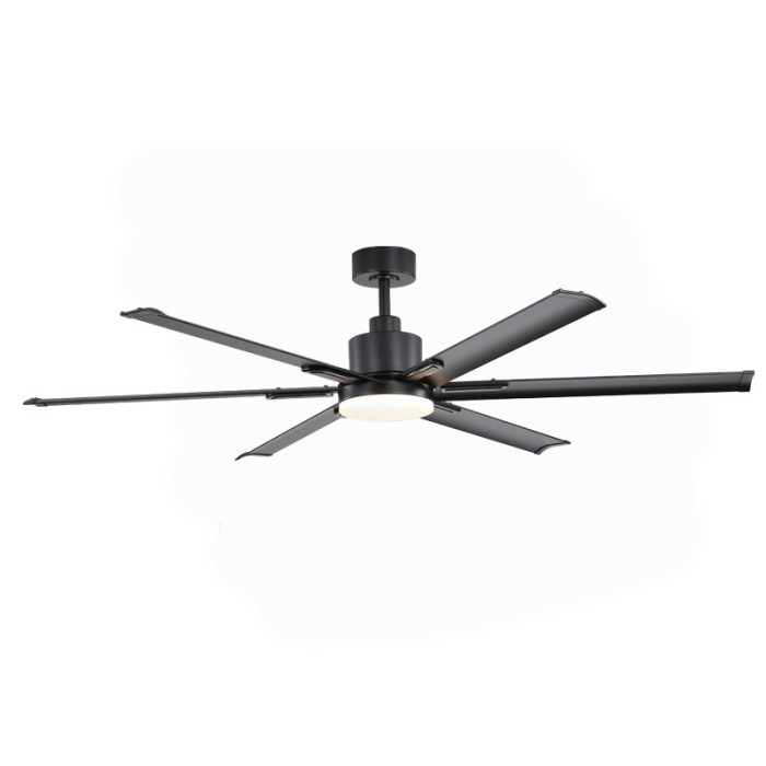 DECORATIVE BLACK CEILING FAN D45W DIMMABLE LED DIAM 165CM 6 BLACK ALUMINUM BLADES WITH REMOTE CONTROL 2 DOWNRODS 13&25CM
