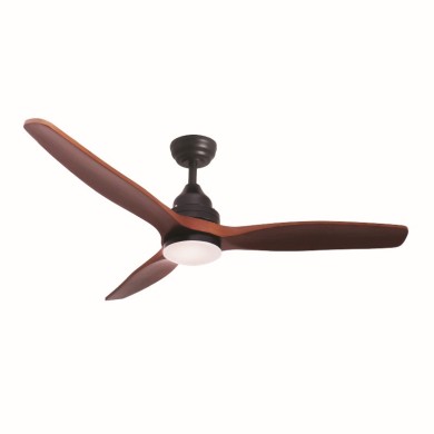 DECORATIVE CEILING FAN WITH DIMMABLE LED DIAM132CM DC40W 3 WOODEN BROWN BLADES WITH REMOTE CONTROL 2 BLACK DOWNRODS 15&25CM