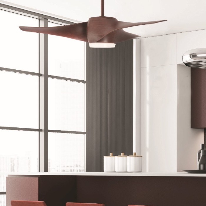 DECORATIVE CEILING FAN WITH DIMMABLE LED DIAM132 DC40W 3 BROWN ABS BLADES REMOTE CONTROL 2 BLACK DOWNRODS 15&25CM