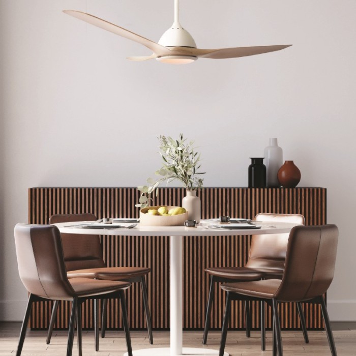 DECORATIVE CEILING FAN WITH DIMMABLE LED DIAM132CM DC40W 3 WHITE ABS BLADES WITH REMOTE CONTROL 2 WHITE DOWNRODS 15&25CM