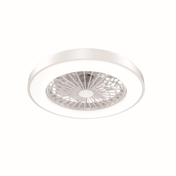 DECORATIVE WHITE CEILING FAN WITH DIMMABLE LED DIAM50CM 7 TRANSPARENT ABS BLADES WITH REMOTE CONTROL