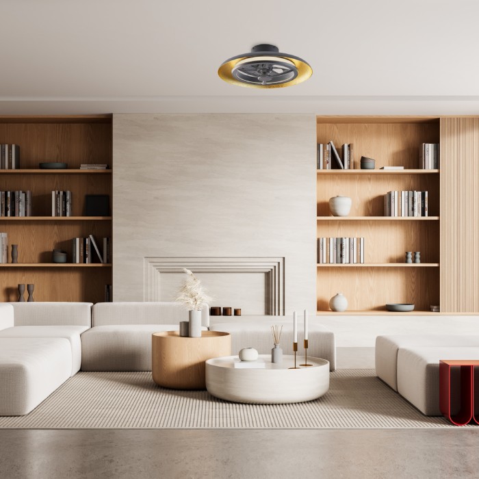 ΑΝΕΜΙΣΤΗΡΑΣ ΟΡΟΦΗΣ DIM ΜΑΥΡΟ-ΧΡΥΣΟ ΜΕ 8 ΠΤΕΡΥΓΙΑ ABS ΤΗΛΕΧΕΙΡ. & ΧΡΟΝΟΔ. LED 40W 4300L DC 15W 550mm