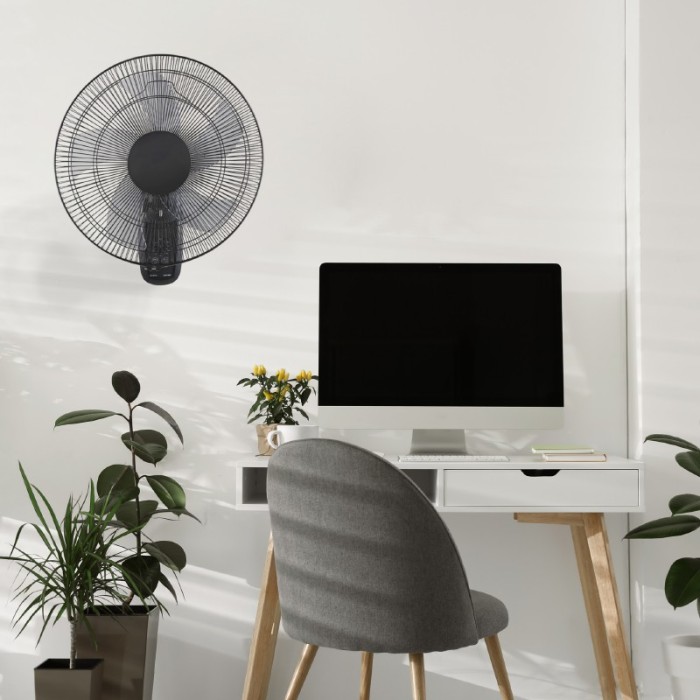 WALL FAN, BLACK WITH 5 TRANSPARENT BLADES, REMOTE CONTROL, TIMER, DIAM45, AC 50W
